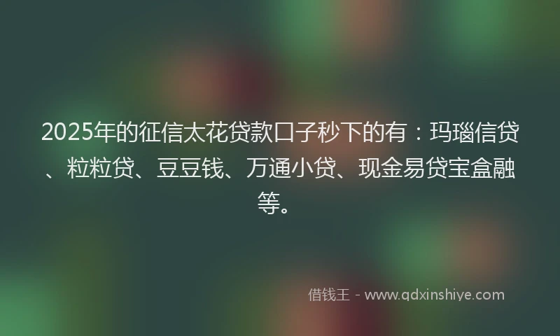 2025年的征信太花贷款口子秒下的有：玛瑙信贷、粒粒贷、豆豆钱、万通小贷、现金易贷宝盒融等。