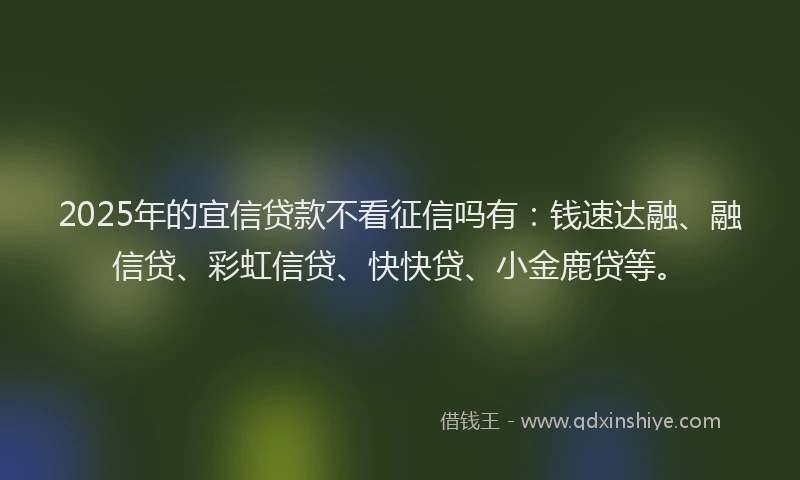 2025年的宜信贷款不看征信吗有：钱速达融、融信贷、彩虹信贷、快快贷、小金鹿贷等。