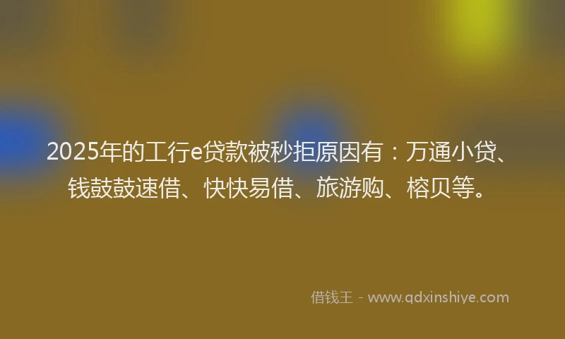 2025年的工行e贷款被秒拒原因有：万通小贷、钱鼓鼓速借、快快易借、旅游购、榕贝等。