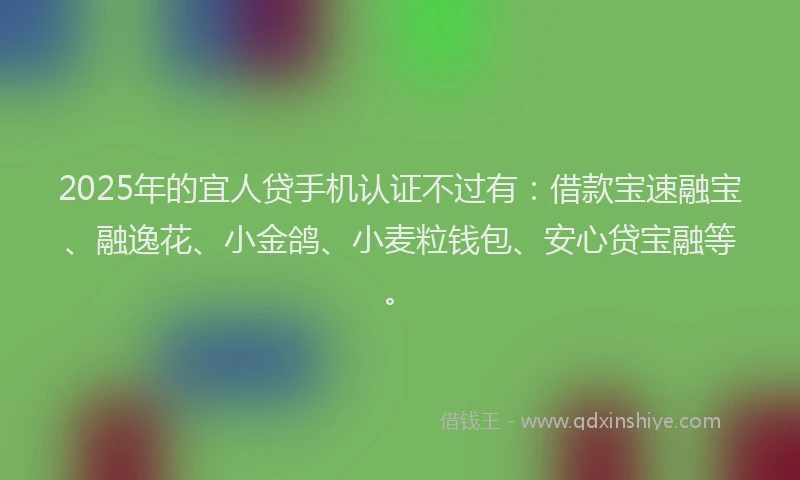 2025年的宜人贷手机认证不过有：借款宝速融宝、融逸花、小金鸽、小麦粒钱包、安心贷宝融等。