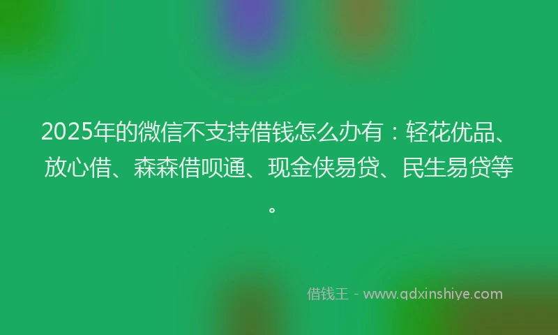 2025年的微信不支持借钱怎么办有：轻花优品、放心借、森森借呗通、现金侠易贷、民生易贷等。