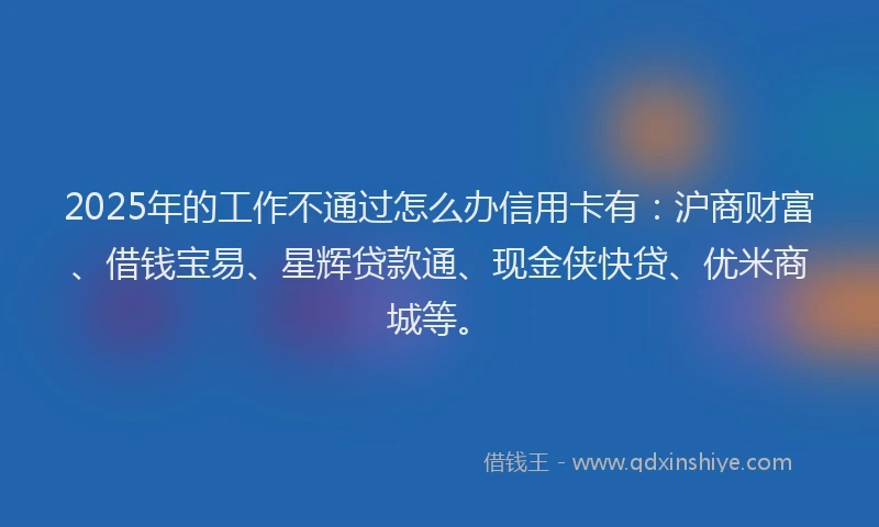 2025年的工作不通过怎么办信用卡有：沪商财富、借钱宝易、星辉贷款通、现金侠快贷、优米商城等。