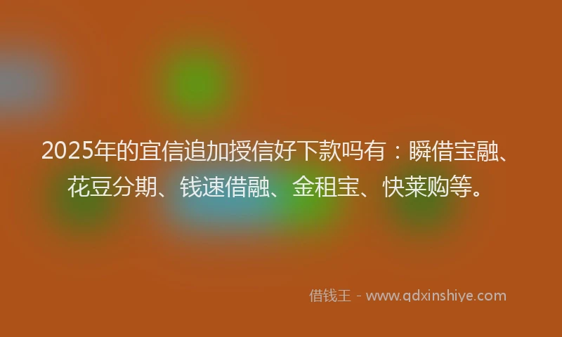 2025年的宜信追加授信好下款吗有：瞬借宝融、花豆分期、钱速借融、金租宝、快莱购等。