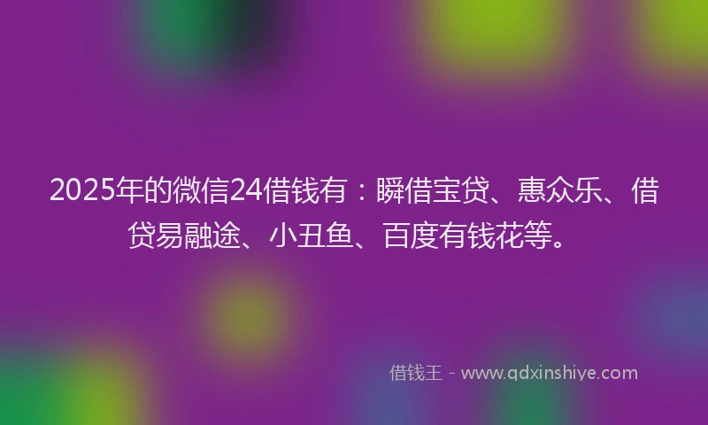 2025年的微信24借钱有：瞬借宝贷、惠众乐、借贷易融途、小丑鱼、百度有钱花等。