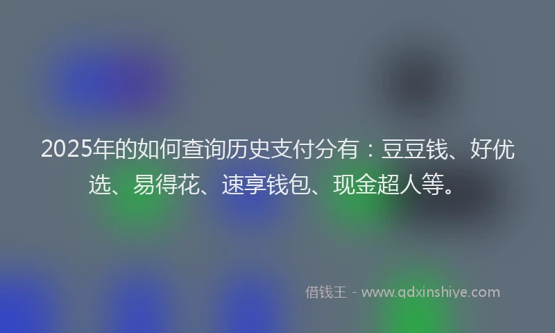 2025年的如何查询历史支付分有：豆豆钱、好优选、易得花、速享钱包、现金超人等。