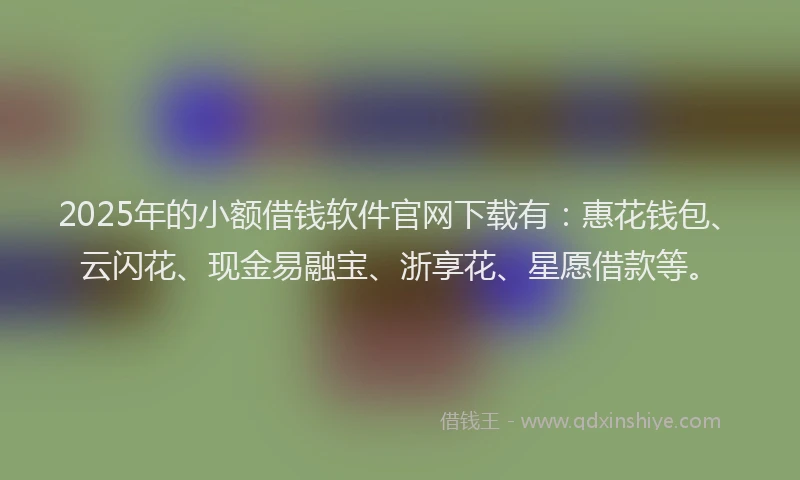 2025年的小额借钱软件官网下载有：惠花钱包、云闪花、现金易融宝、浙享花、星愿借款等。