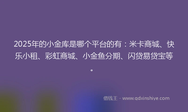 2025年的小金库是哪个平台的有：米卡商城、快乐小租、彩虹商城、小金鱼分期、闪贷易贷宝等。