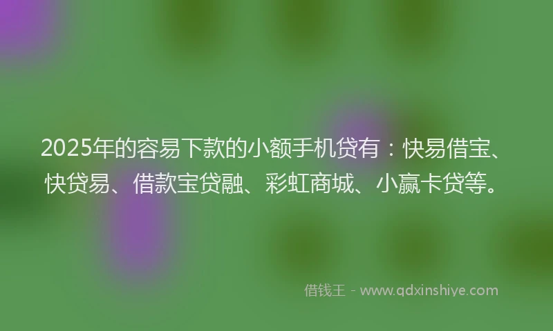2025年的容易下款的小额手机贷有：快易借宝、快贷易、借款宝贷融、彩虹商城、小赢卡贷等。