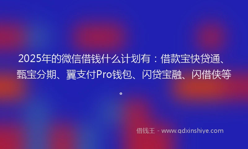 2025年的微信借钱什么计划有：借款宝快贷通、甄宝分期、翼支付Pro钱包、闪贷宝融、闪借侠等。