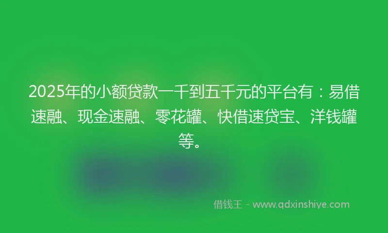 2025年的小额贷款一千到五千元的平台有：易借速融、现金速融、零花罐、快借速贷宝、洋钱罐等。