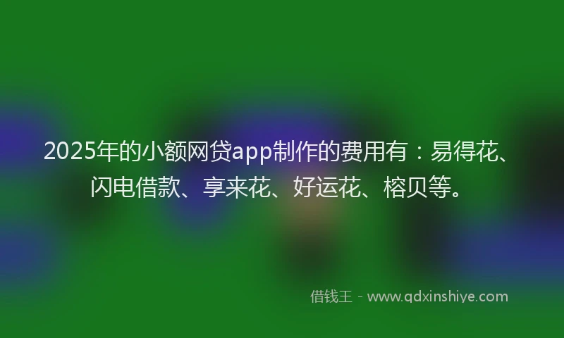 2025年的小额网贷app制作的费用有：易得花、闪电借款、享来花、好运花、榕贝等。