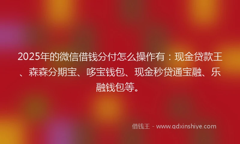 2025年的微信借钱分付怎么操作有：现金贷款王、森森分期宝、哆宝钱包、现金秒贷通宝融、乐融钱包等。