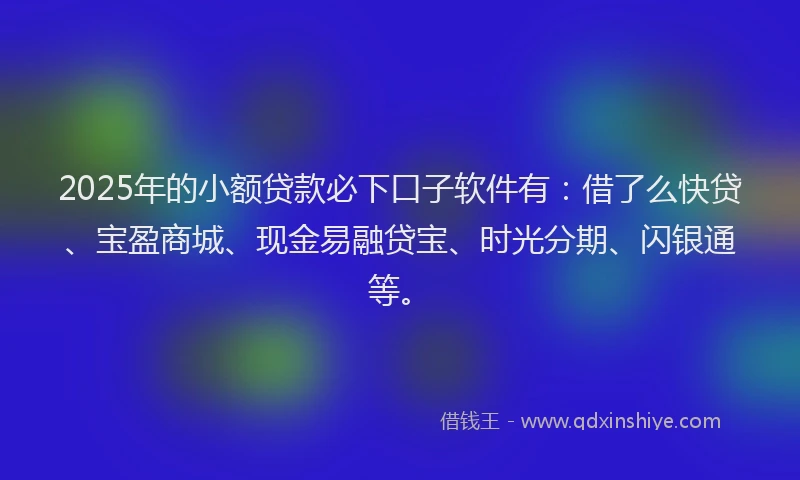 2025年的小额贷款必下口子软件有：借了么快贷、宝盈商城、现金易融贷宝、时光分期、闪银通等。