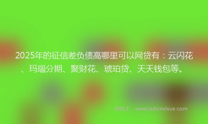 2025年的征信差负债高哪里可以网贷有：云闪花、玛瑙分期、聚财花、琥珀贷、天天钱包等。