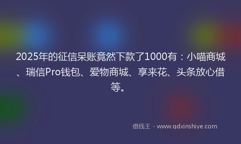 2025年的征信呆账竟然下款了1000有：小喵商城、瑞信Pro钱包、爱物商城、享来花、头条放心借等。