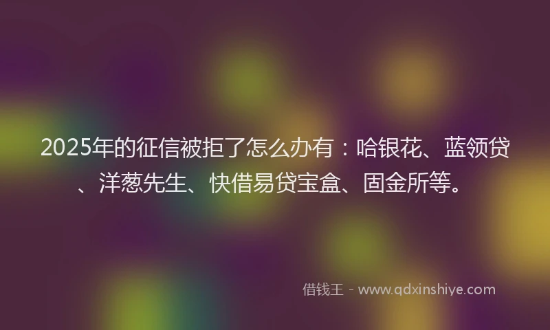 2025年的征信被拒了怎么办有：哈银花、蓝领贷、洋葱先生、快借易贷宝盒、固金所等。