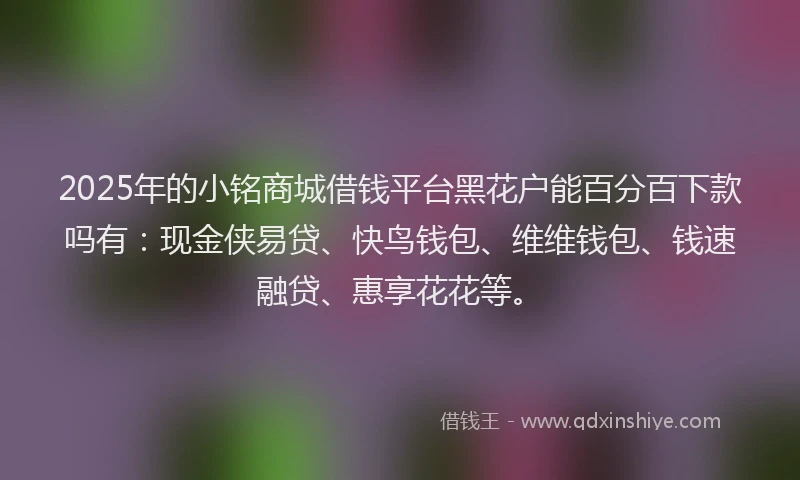 2025年的小铭商城借钱平台黑花户能百分百下款吗有：现金侠易贷、快鸟钱包、维维钱包、钱速融贷、惠享花花等。