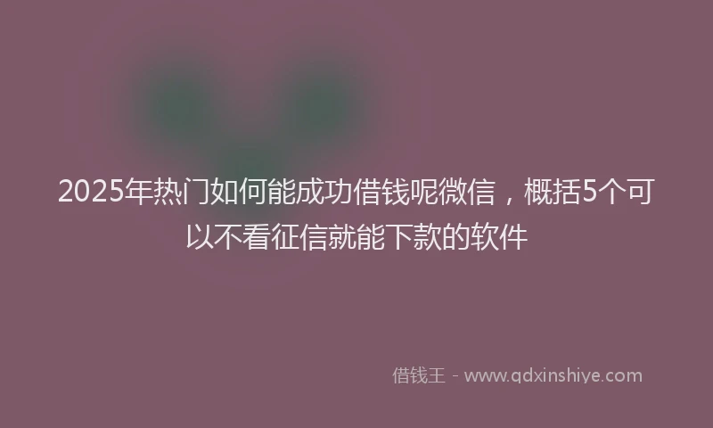 2025年热门如何能成功借钱呢微信，概括5个可以不看征信就能下款的软件