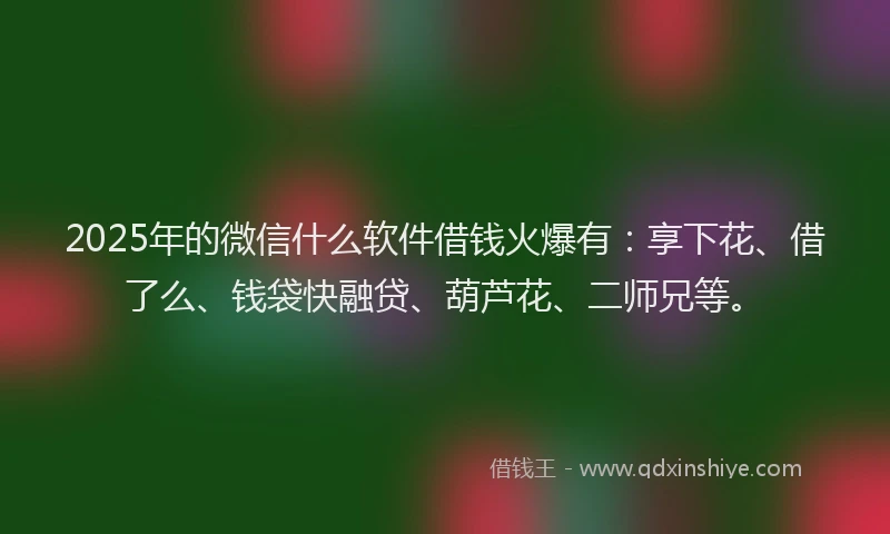 2025年的微信什么软件借钱火爆有：享下花、借了么、钱袋快融贷、葫芦花、二师兄等。