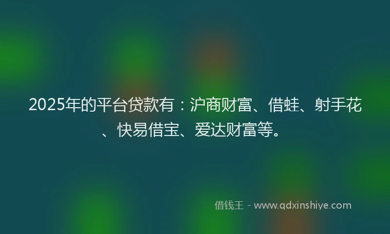 2025年的平台贷款有：沪商财富、借蛙、射手花、快易借宝、爱达财富等。
