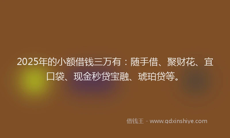 2025年的小额借钱三万有：随手借、聚财花、宜口袋、现金秒贷宝融、琥珀贷等。