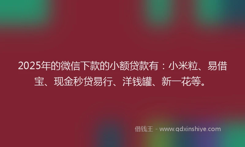 2025年的微信下款的小额贷款有：小米粒、易借宝、现金秒贷易行、洋钱罐、新一花等。