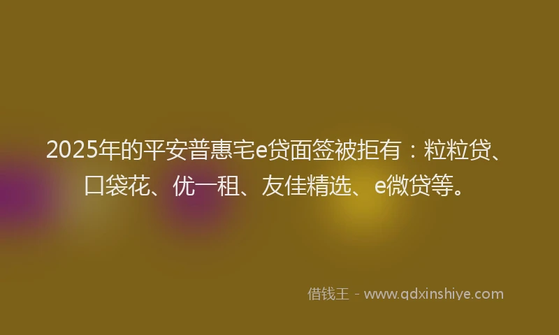 2025年的平安普惠宅e贷面签被拒有：粒粒贷、口袋花、优一租、友佳精选、e微贷等。