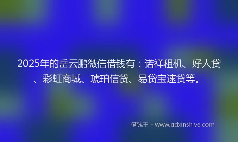 2025年的岳云鹏微信借钱有：诺祥租机、好人贷、彩虹商城、琥珀信贷、易贷宝速贷等。