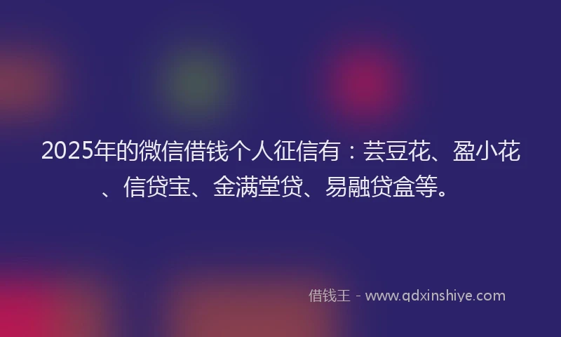 2025年的微信借钱个人征信有：芸豆花、盈小花、信贷宝、金满堂贷、易融贷盒等。