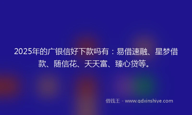 2025年的广银信好下款吗有：易借速融、星梦借款、随信花、天天富、臻心贷等。