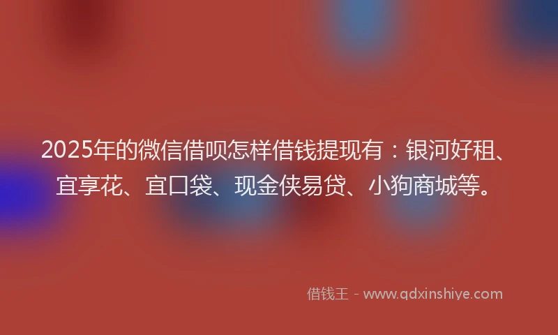 2025年的微信借呗怎样借钱提现有：银河好租、宜享花、宜口袋、现金侠易贷、小狗商城等。