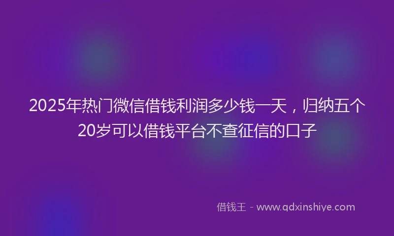 2025年热门微信借钱利润多少钱一天，归纳五个20岁可以借钱平台不查征信的口子