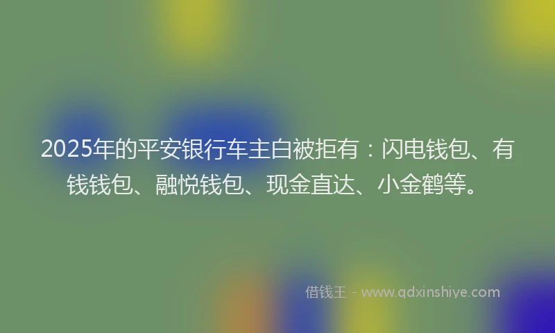 2025年的平安银行车主白被拒有：闪电钱包、有钱钱包、融悦钱包、现金直达、小金鹤等。