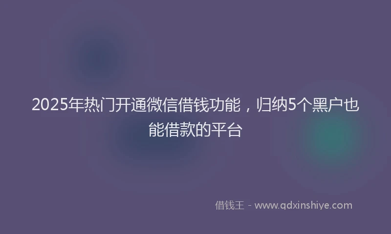 2025年热门开通微信借钱功能，归纳5个黑户也能借款的平台