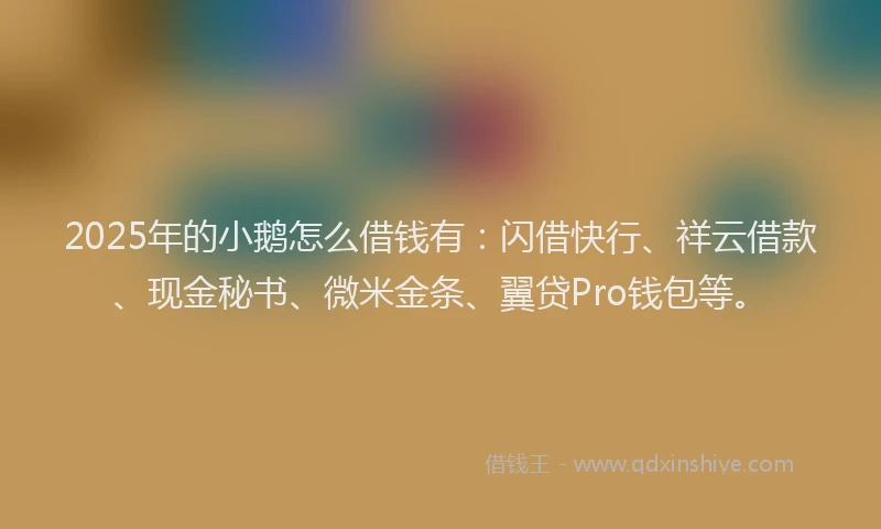 2025年的小鹅怎么借钱有：闪借快行、祥云借款、现金秘书、微米金条、翼贷Pro钱包等。