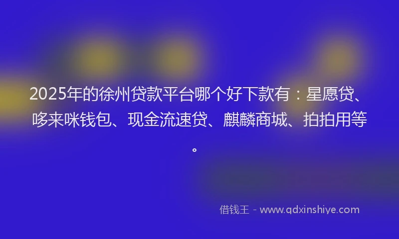 2025年的徐州贷款平台哪个好下款有：星愿贷、哆来咪钱包、现金流速贷、麒麟商城、拍拍用等。