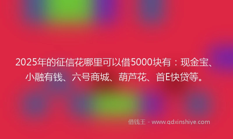 2025年的征信花哪里可以借5000块有：现金宝、小融有钱、六号商城、葫芦花、首E快贷等。