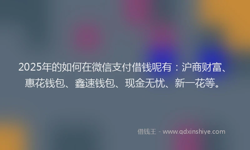 2025年的如何在微信支付借钱呢有：沪商财富、惠花钱包、鑫速钱包、现金无忧、新一花等。