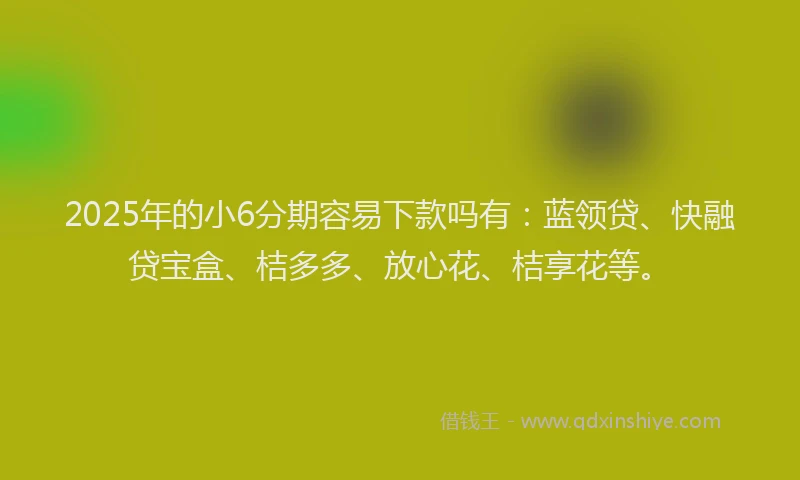 2025年的小6分期容易下款吗有：蓝领贷、快融贷宝盒、桔多多、放心花、桔享花等。