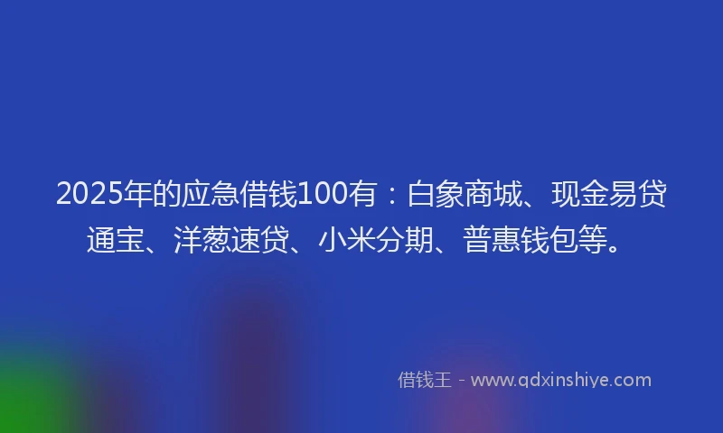 2025年的应急借钱100有：白象商城、现金易贷通宝、洋葱速贷、小米分期、普惠钱包等。