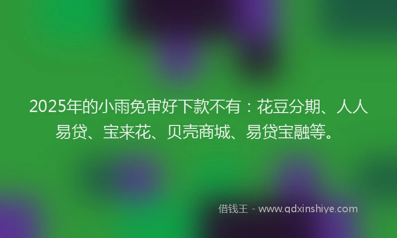 2025年的小雨免审好下款不有：花豆分期、人人易贷、宝来花、贝壳商城、易贷宝融等。