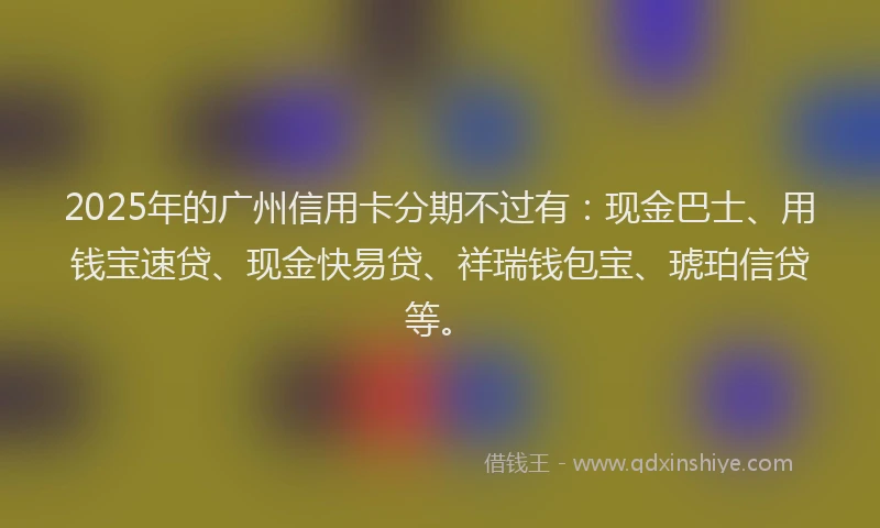 2025年的广州信用卡分期不过有：现金巴士、用钱宝速贷、现金快易贷、祥瑞钱包宝、琥珀信贷等。