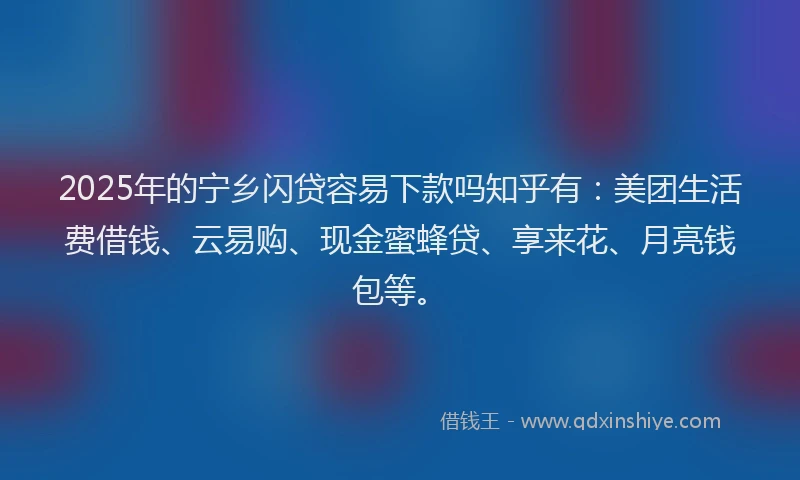 2025年的宁乡闪贷容易下款吗知乎有：美团生活费借钱、云易购、现金蜜蜂贷、享来花、月亮钱包等。