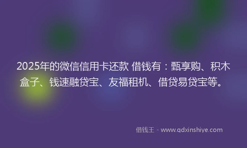 2025年的微信信用卡还款 借钱有：甄享购、积木盒子、钱速融贷宝、友福租机、借贷易贷宝等。