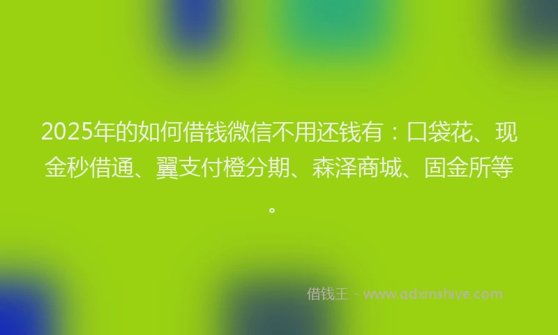 2025年的如何借钱微信不用还钱有：口袋花、现金秒借通、翼支付橙分期、森泽商城、固金所等。