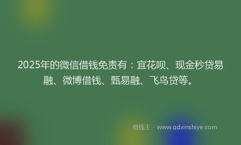 2025年的微信借钱免责有：宜花呗、现金秒贷易融、微博借钱、甄易融、飞鸟贷等。
