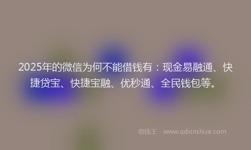 2025年的微信为何不能借钱有：现金易融通、快捷贷宝、快捷宝融、优秒通、全民钱包等。