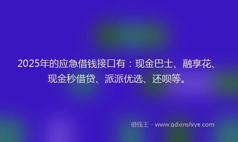 2025年的应急借钱接口有：现金巴士、融享花、现金秒借贷、派派优选、还呗等。