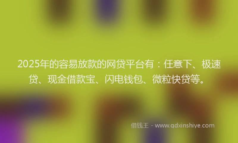 2025年的容易放款的网贷平台有：任意下、极速贷、现金借款宝、闪电钱包、微粒快贷等。