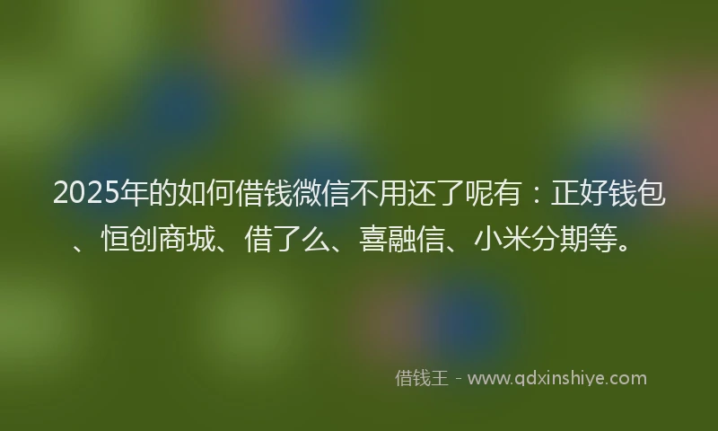 2025年的如何借钱微信不用还了呢有：正好钱包、恒创商城、借了么、喜融信、小米分期等。